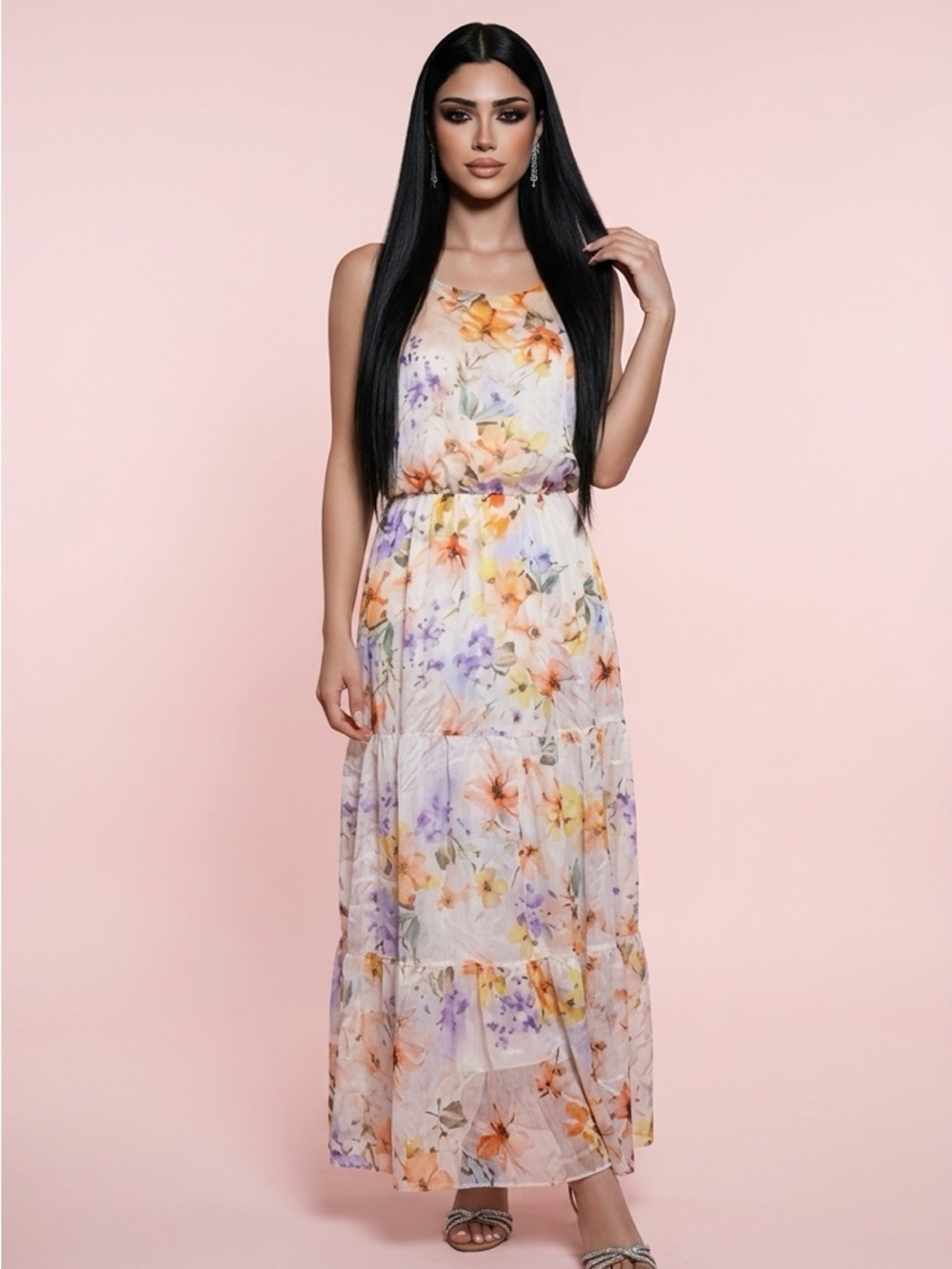 NWT Lara G Women’s Silk Blend Floral Sleeveless Flowy Lightweight MIDI Dress - M